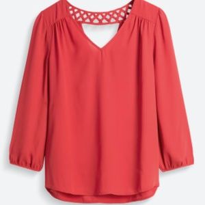 Skies Are Blue - Red Orange Back Cut Out Blouse - Size XS